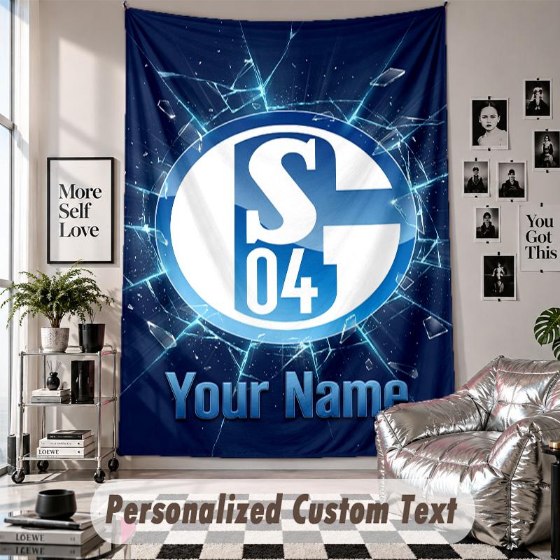 Wall Hanging Tapestry With Custom Name & Text, Schalke 04 FC Decorative Tapestry For Bedroom
