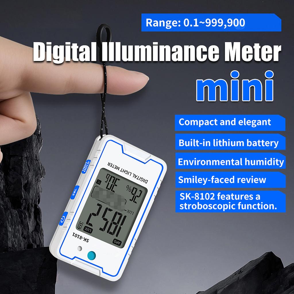 Mini Digital-Lichtmesser mit Temperatur- und Luftfeuchtigkeitsanzeige, automatische Abschaltung, Datenspeicherung, Licht FC-Einheitenumrechnung, Typ-C-Laden