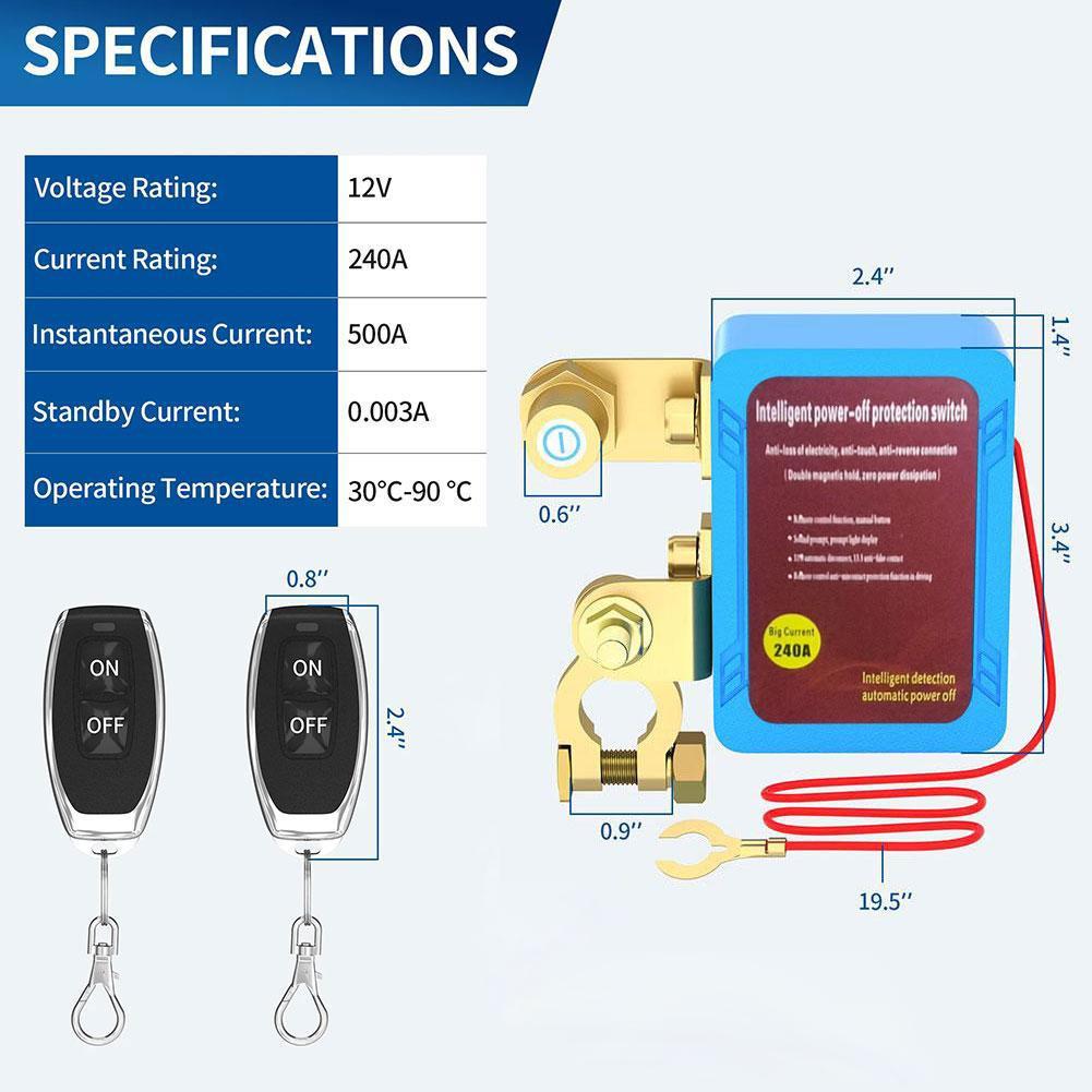 12V 240A Auto Battery Wireless Double Remote Control Breaker Intelligent Anti-theft Scooter Battery Power Switch