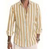 Men's Striped Linen Button-Down Shirt Long Sleeve Casual Breathable Top