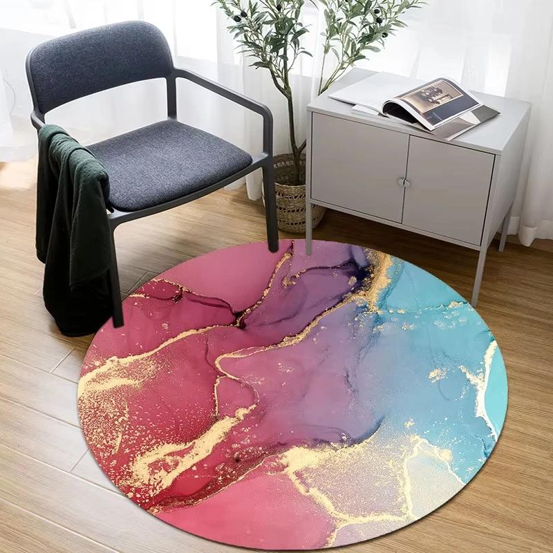 Marbled Round Rug – Non-Slip Circular Carpet for Living Room Bedroom & Dining Room Floor Decor