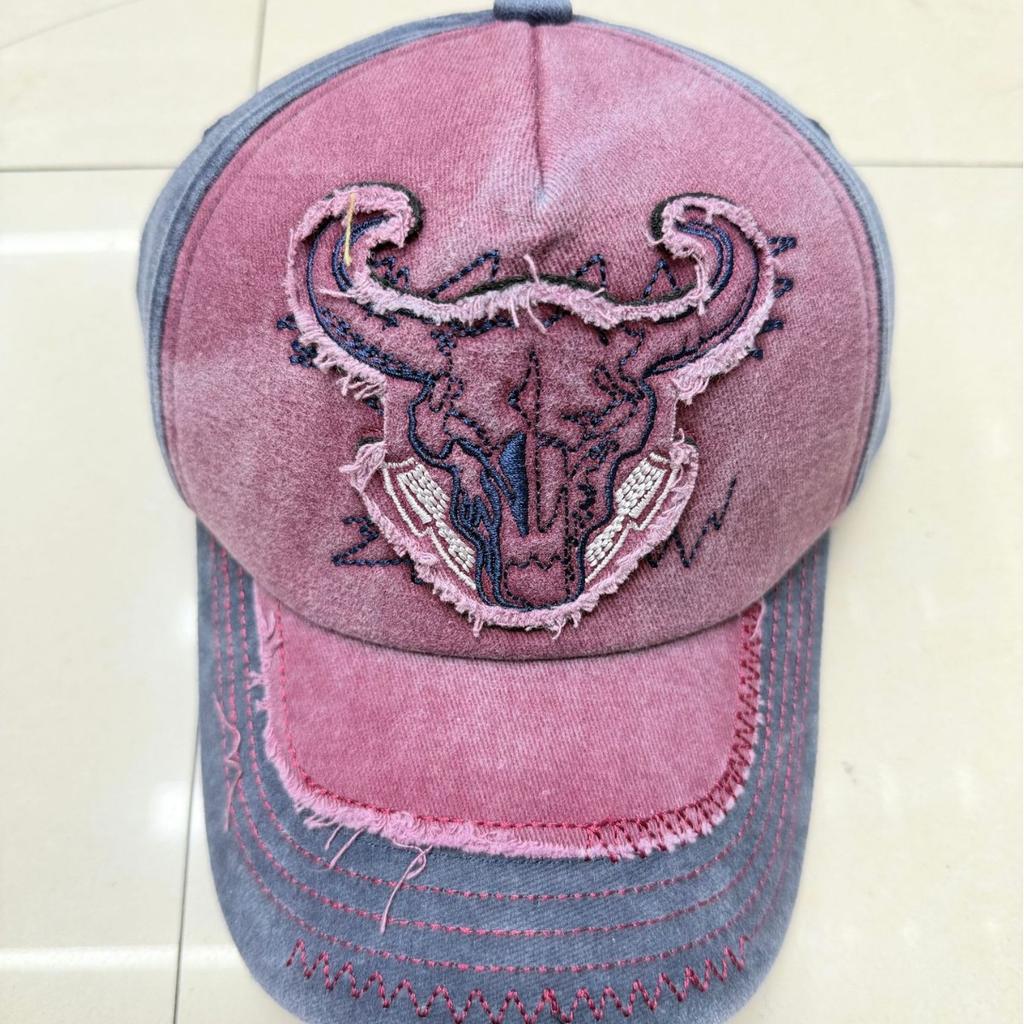 Pure cotton washed coating baseball hat cow head embroidered flower hat word sunshade duck tongue trendy and versatile