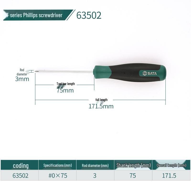 

SATA T-Series Phillips/Slotted Household Screwdriver, Super Hard S2 Long Tool, Model 63402