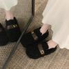 Fluffy Warm Fluffy Shoes for Women's 2025 New Winter Thick-soled Belt Buckle, Fleece Warm One-pedal Cotton Shoes