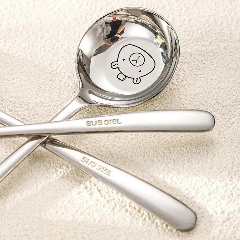 Cartoon Kapybala Stainless Steel Tableware Flat-Bottomed Spoon Chinese-Style Tablespoon For Children Thickened Soup Dinnerware