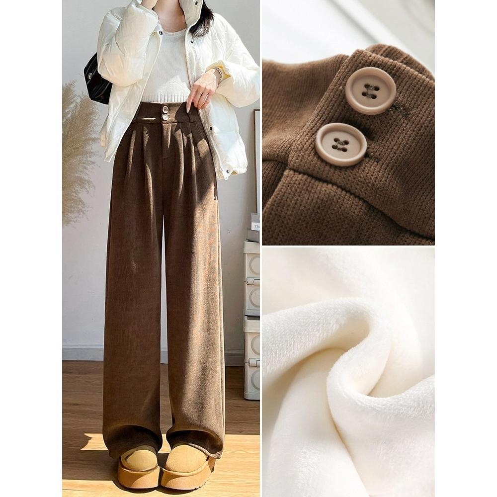 Plus Velvet Chenille Wide-leg Pants Women's Autumn and Winter High-waist Drape Straight Narrow Version of The Small Suit Pants
