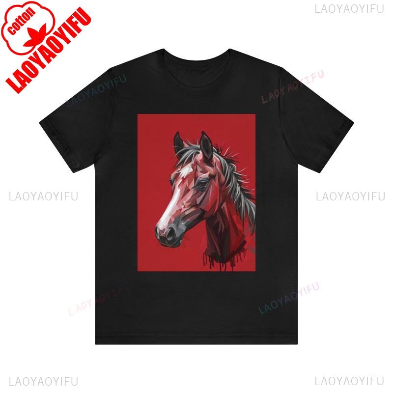 Pferde-Kunstwerk auf Baumwoll-T-Shirt für Damen und Herren Rundhalsausschnitt Kurzarm Ganzjahres-Freizeitmode Weich Für Draußen Bequem