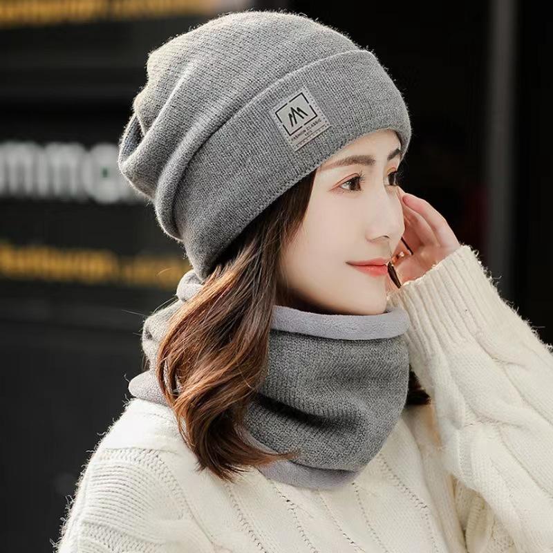 Winter hat women's warm and cold hat knitted hat autumn and winter versatile cycling windproof scarf hat knitted hat