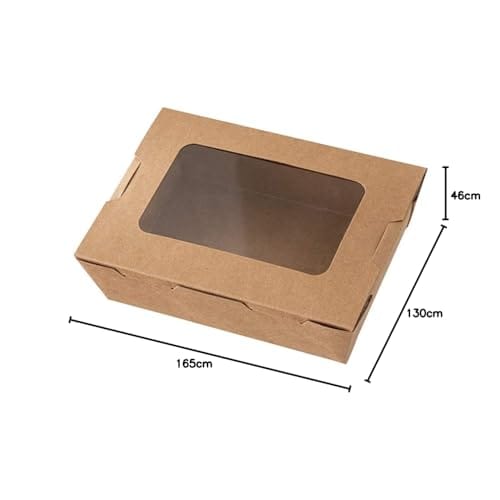 HEADS Deli Boxes, 16.5 X 4.6 X 13 Cm, Brown, 50-Count, Food-Safe, Oil-Resistant, Water-Resistant Containers with Windows, Kraft, Perfect for Delivery