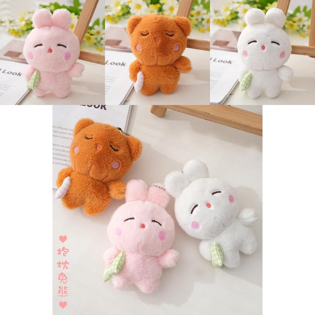 Cute Long Plush Bunny And Bear Keychain Adorable Cartoon Animal Stuffed Toy
