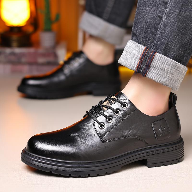 Classic Brown Thick Soled Men's Oxford Shoes Lace Up Low Cut Men's Leather Casual Shoes Retro New Work Shoes Winter Velvet