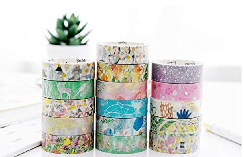 Yubbaex Masking Tape with Gold Cute 15mm Wide x 4 Perfect for Gift DIY and Decorating Notebooks Foil, Design, Rolls, Wrapping, Crafts, (Geometric