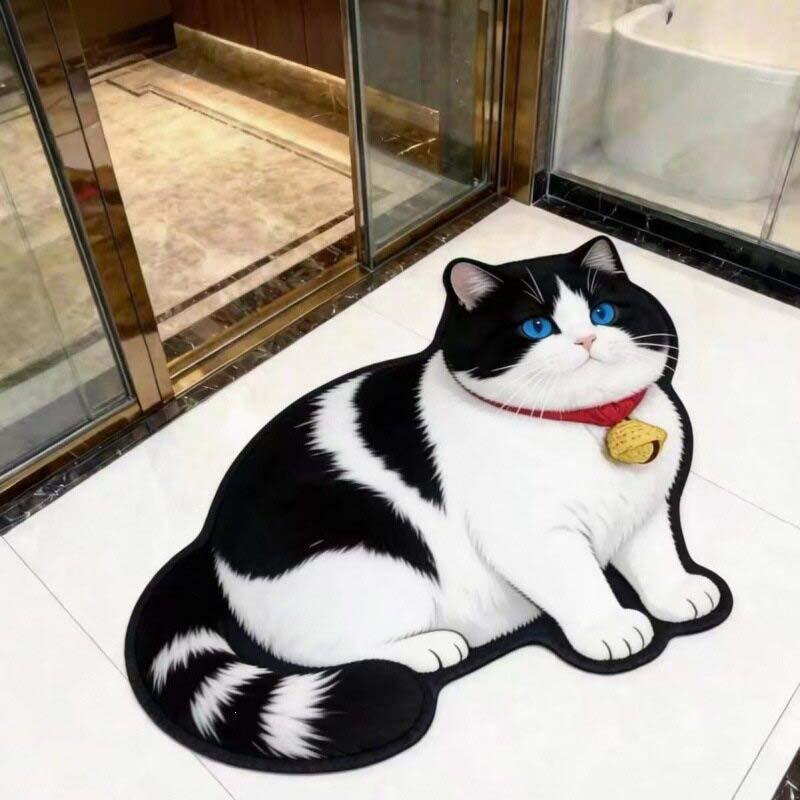 Tappetino da Bagno in Terra Diatomacea a Forma di Gatto Cartone Animato, Assorbente Acqua Antiscivolo Resistente all'Usura Zerbino per Bagno Ingresso WC