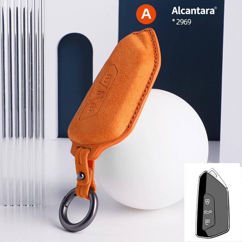 Alcantara Suede Car Key Case Cover Shell For Volkswagen Golf 8 Tuang X ID4 ID6 ID3 Talagon Lamando L Auto Keychain Accessories