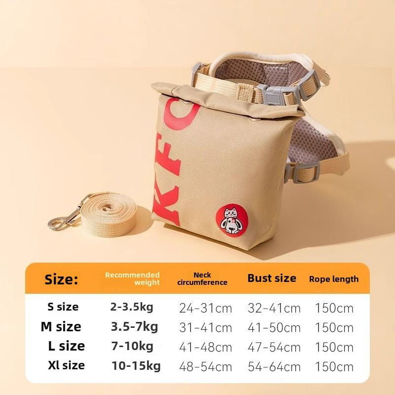 Dog Cute Hamburger Fries Backpack Leash Pet Out Chest Strap Walking Dog Leash Cat Walking Cat Leash