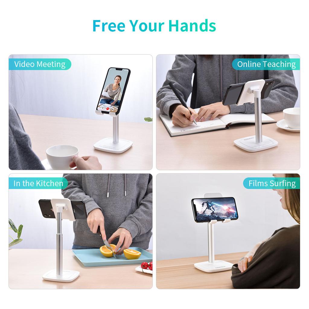 Choetech H035 Aluminum Stand for Phone or Tablet with Adjustment - White and Silver