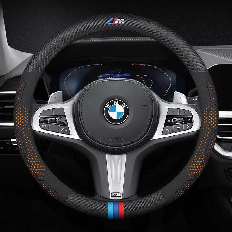 BLN1 For BMW M E46 E39 E60 E90 E91 E36 E87 F10 F20 F30 G61 G68 X1 X3 X4 X5 X7 M3 M4 M5 Car Carbon Fiber Leather Steering Wheel Cover