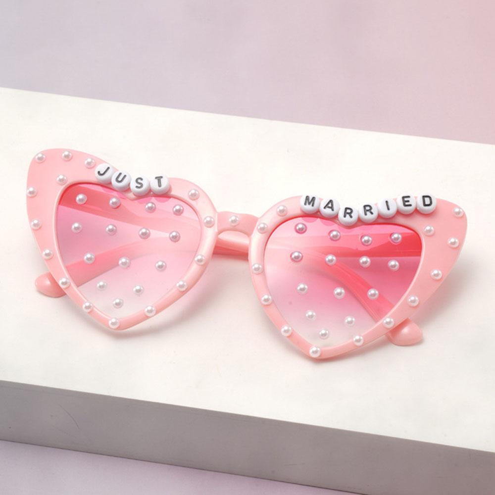Just Married Heart Sunglasses with Pearls Bride to Be Wedding Party Bachelorette Party Decorations Bridal Shower Gift Eyewear