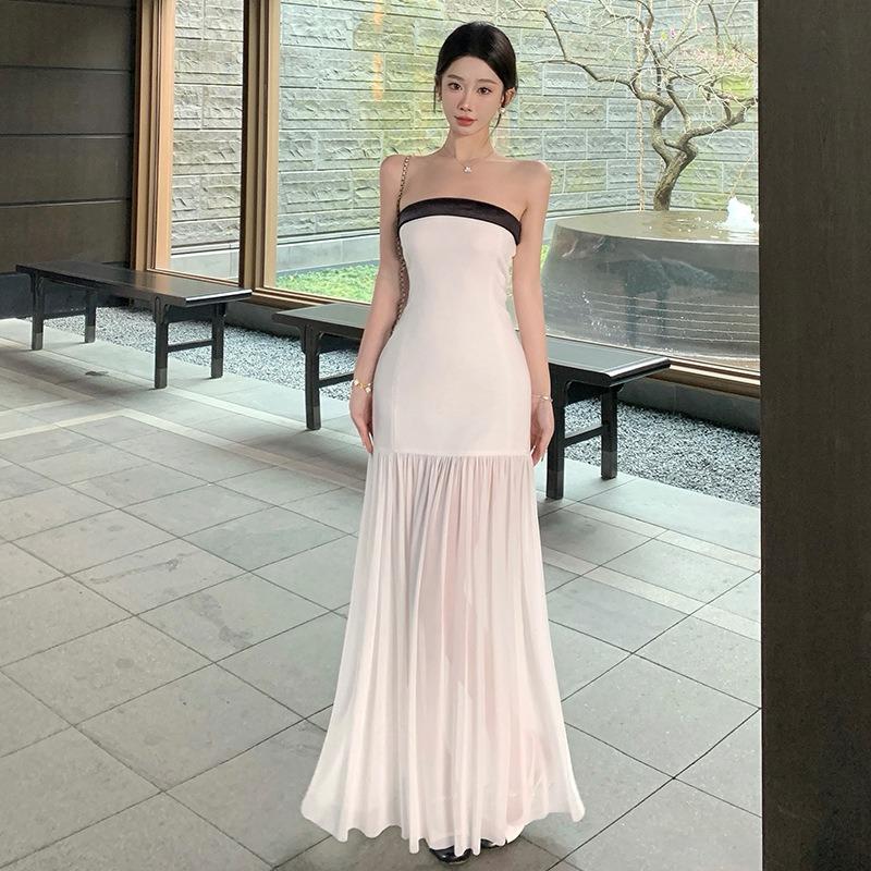Neues Temperament Geburtstags kleid Ärmellos Tube Top Rock Weiblich Xia Xiaoxiang Trägerkleid Langer Rock