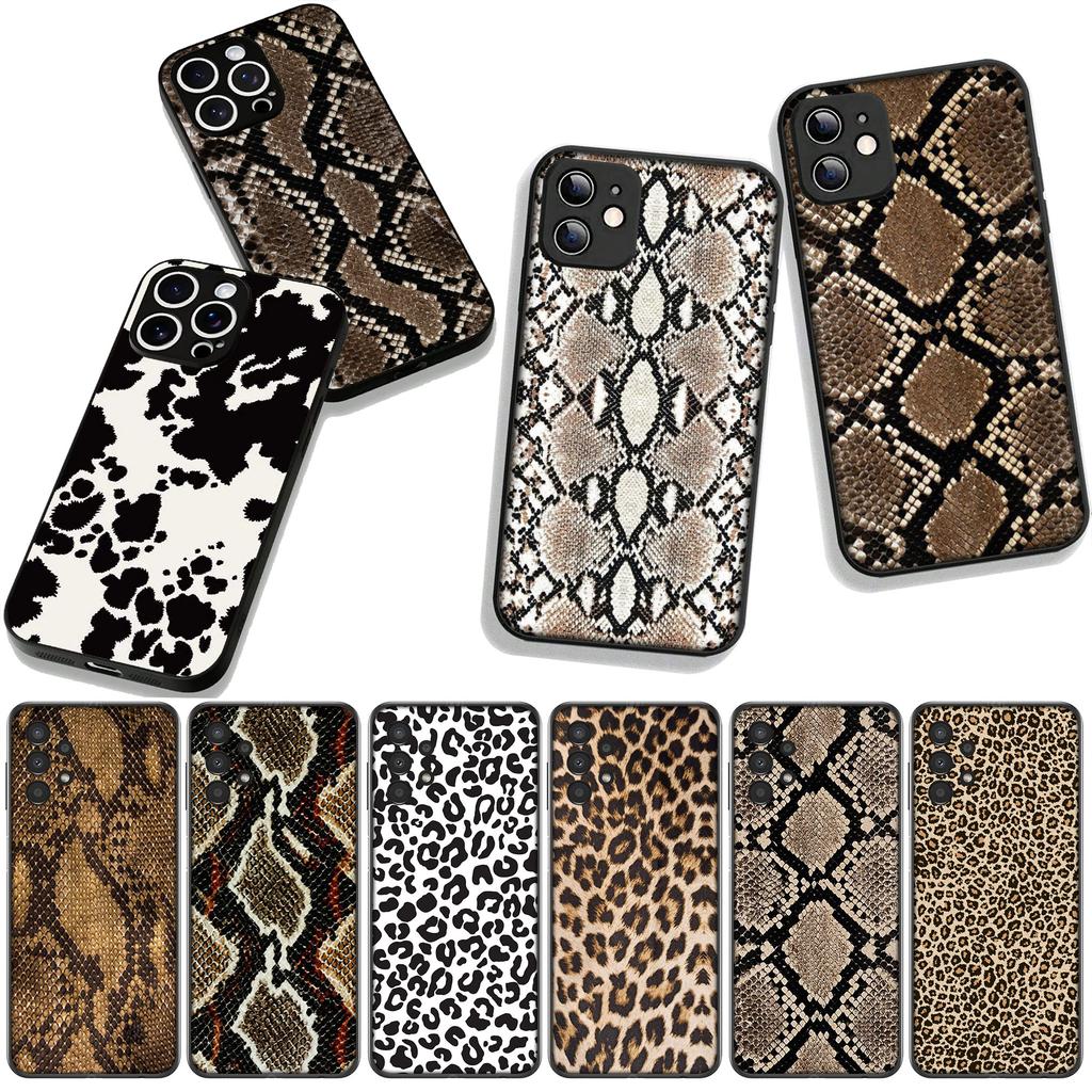 Cover for Samsung Galaxy A36 A17 A26 A07 A35 A54 A53 A13 A33 A34 S8 S9 S20 S21 FE S10 Plus Phone Case Leopard Cow Print Snake