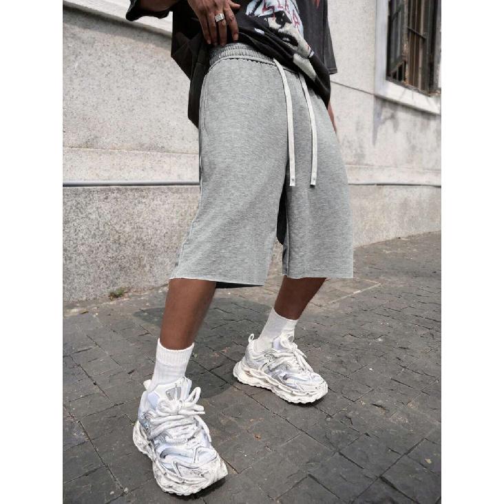 Mimanfs Nieuwe street casual shorts heren zomer tide hip-hop high street losse trekkoord sport rechte shorts mannelijk M grijze kleur