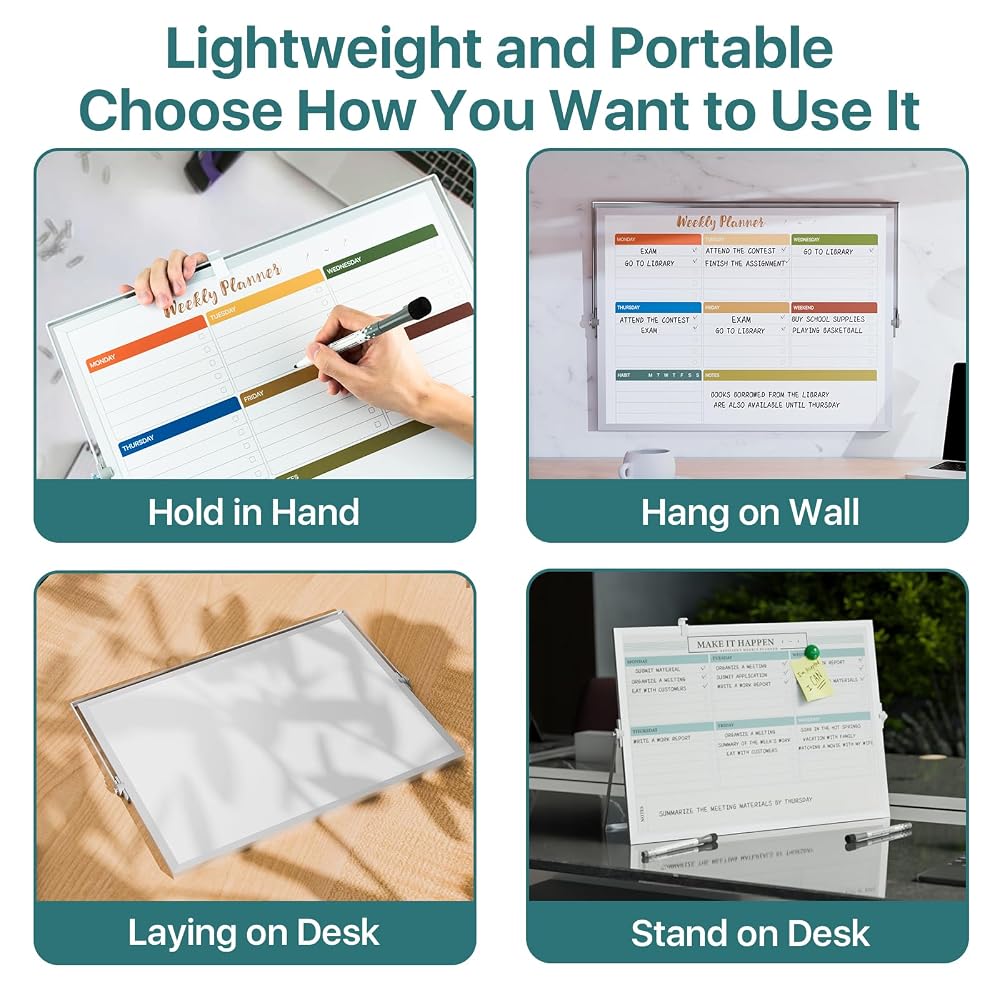 Marsrock Whiteboard, Plain Weekly Planner, Double-Sided, Freestanding, A3 Size, Desktop, Magnetic