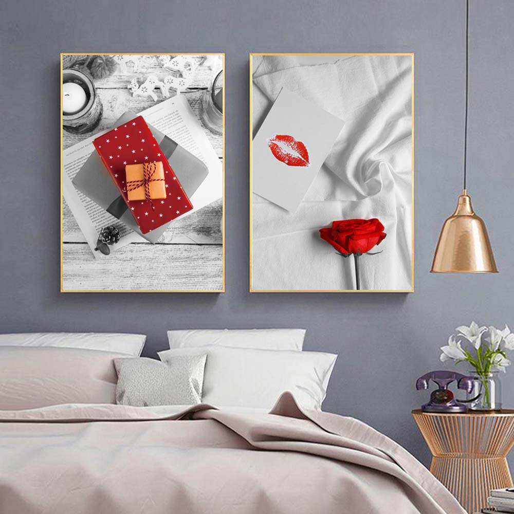 Nordic Style Landscape Street View Canvas Painting Red Still Life Poster Office Wall Painting Living Room Home Decoration Mural No Frame