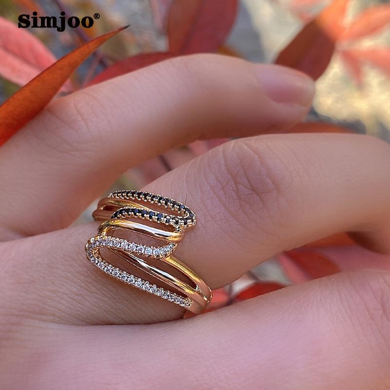 SIMJOO Zircon Ring Women's Fashionable Personality Wave Ring