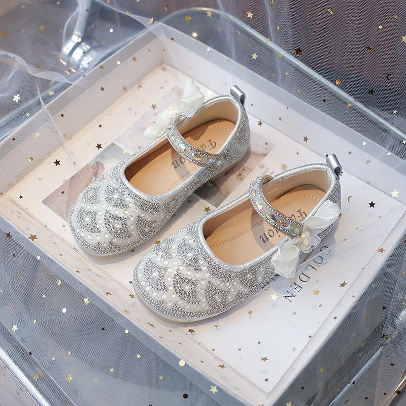 Mädchen Einzelnen Schuhe Frühling Strass Perle Kleines Mädchen Nette Schleife Prinzessin Kleine Leder