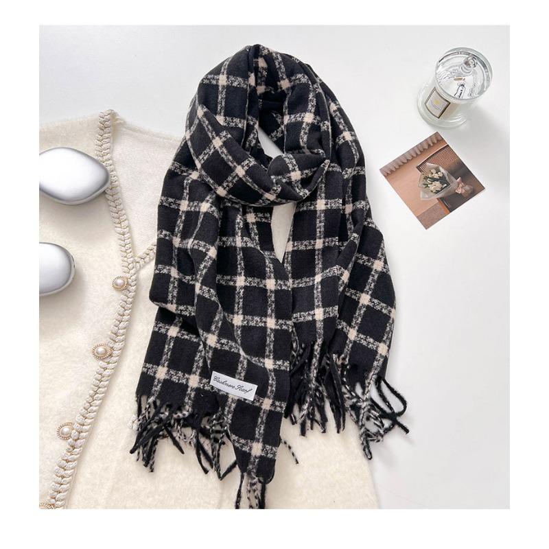 Korean Style Thick Warm Checkered Scarf Women Winter Neck Shawl Wrap