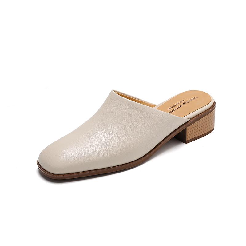 

Мода 2025 Лето Женская обувь Натуральная кожа Круглый носок Женские сандалии Однотонные Современные сандалии для женщин Массивный каблук Женские мюли 38 бежевый