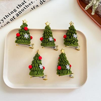 Cute Christmas Tree Hair Clips For Girls Green Tree Decor Hair Accessories With Glitter Star New Year Christmas Gifts