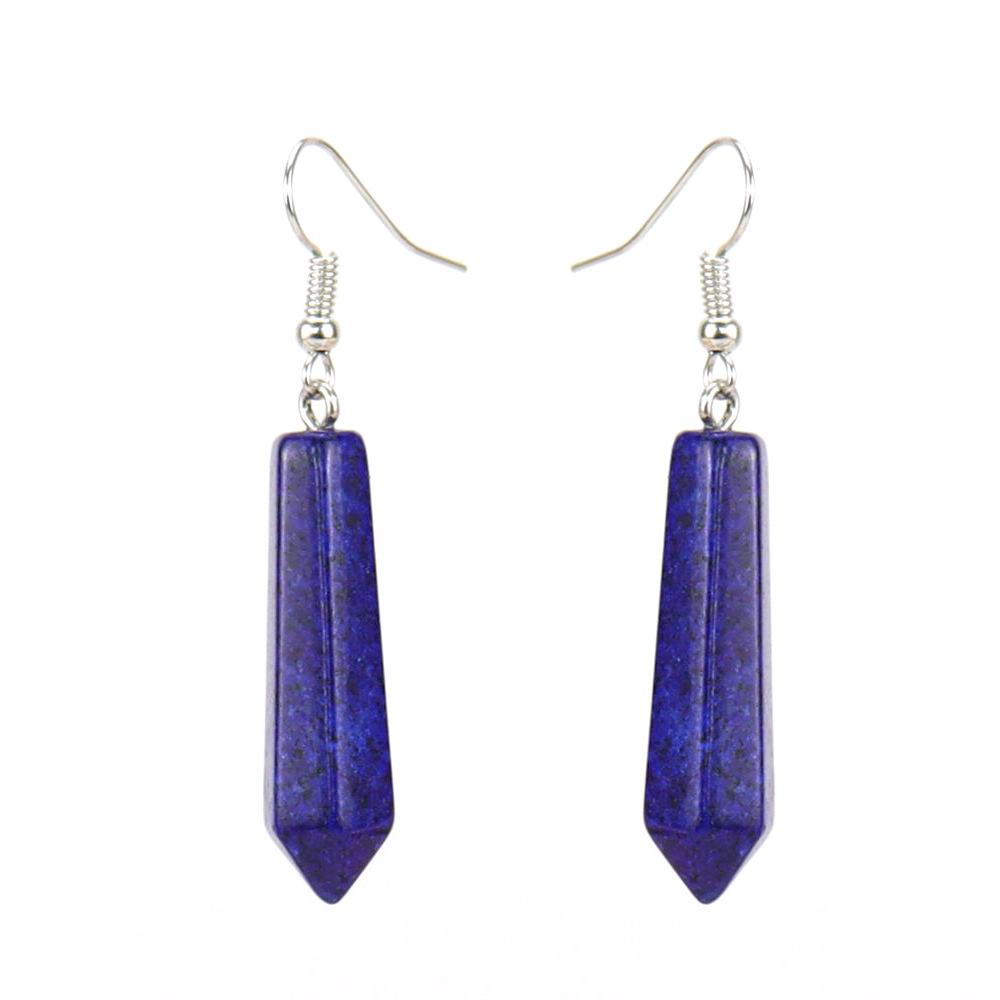 Natural Rough Crystal Amethyst Tiger Stone Single Pointed Hexagonal Column Hexagonal Pyramid Stud Earrings E57