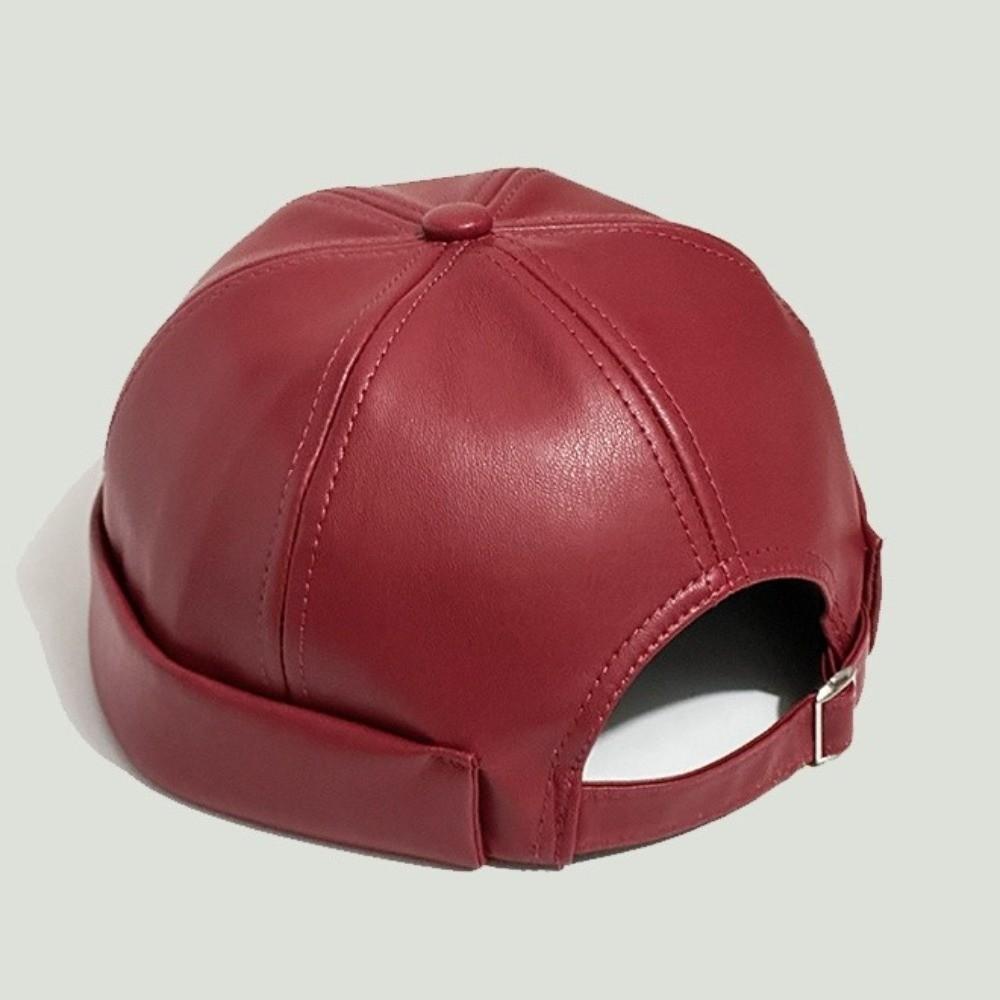 Leather Brimless Round Landlord Hat Solid Color Trendy Cap New Melon Skin Hat Unisex
