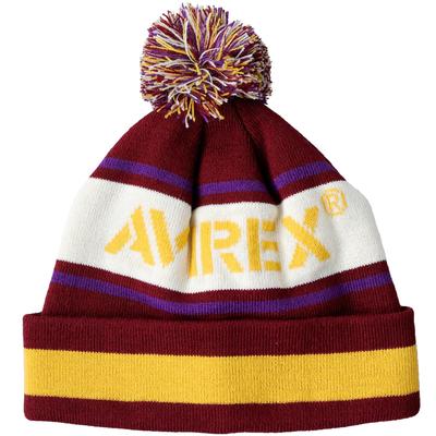 MILITARY LOGO Pompom Knit Cap Logo Patch Knit Hat Military Tag Watch Cap Hat Unisex Beanie Plain Maroon 062 [AVIREX] Men's