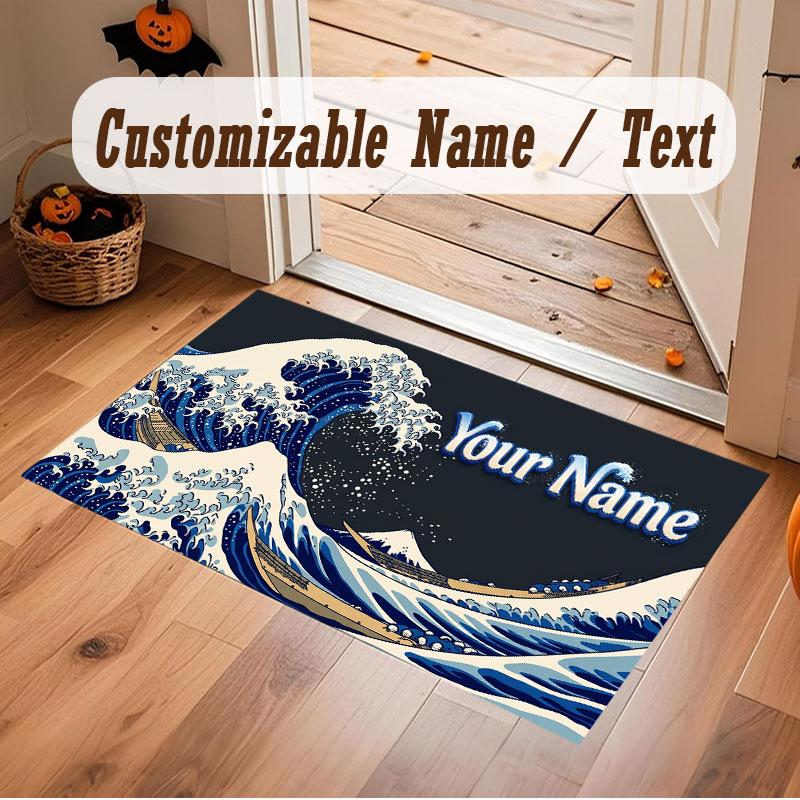 Octopus Sea Life Theme Crystal Velvet Floor Rug Personalized Custom Name Text Warm Carpet Home Decoration
