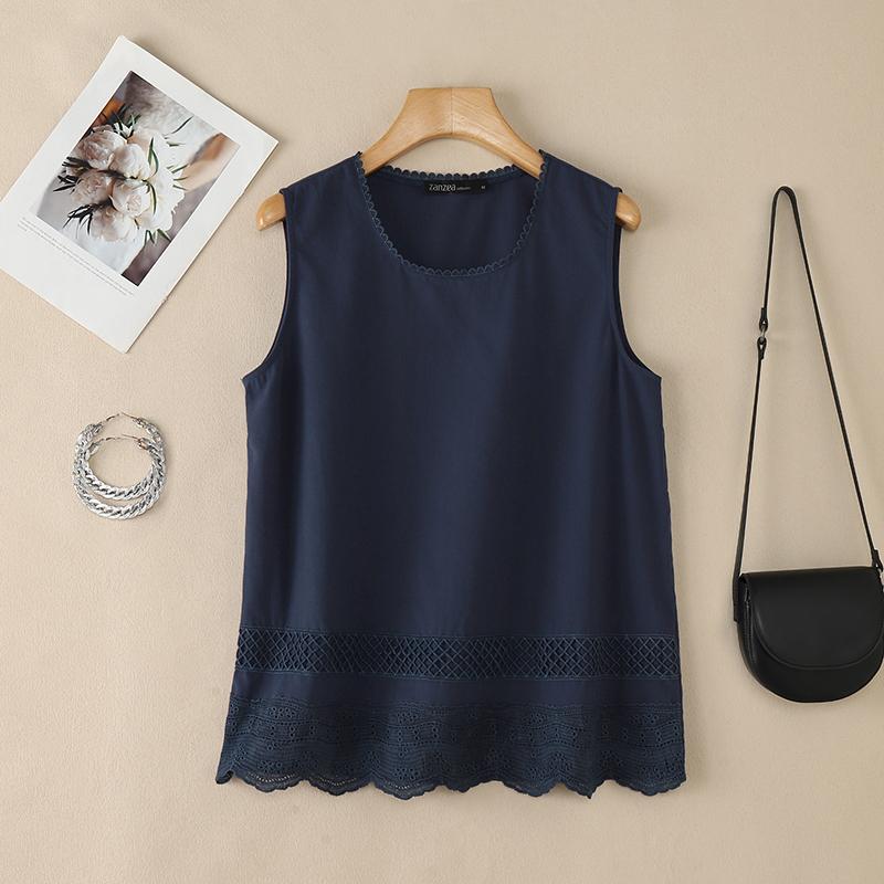 ZANZEA Women Casual Round Neck Solid Color Loose Sleeveless Tank Tops S