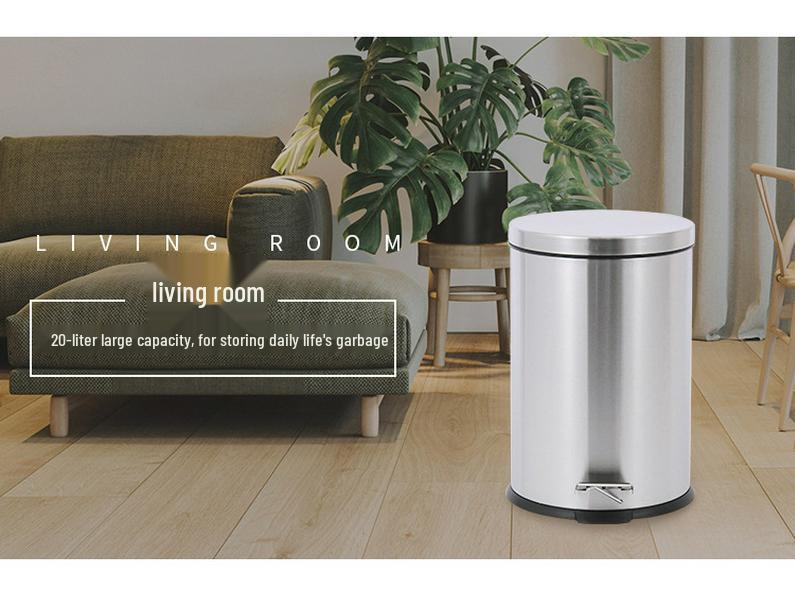 Stainless Steel Flip-Top Trash Can: Silent, Soft-Close, Foot-Operated Bin for Bathroom or Kitchen.