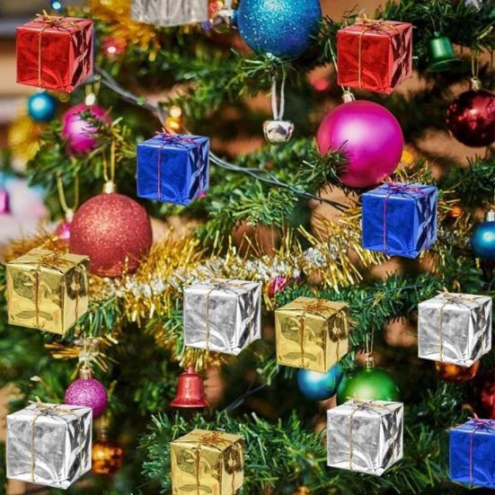 12 Pcs Christmas Shiny Mini Boxes Ornaments Miniature Gift Box Hanging Decorations for Christmas Birthday Wedding Holiday Party Favors