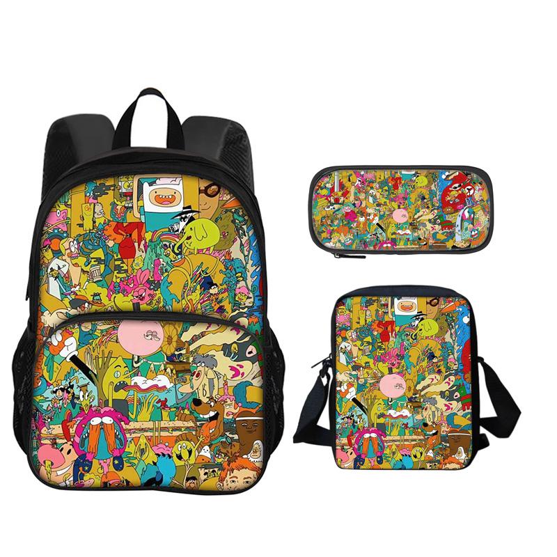 The Amazing World of Gumball Round Front Bag Backpack Pen Bag Shoulder Bag 3Pcs Set Cartoon Anime Printed Student Boys and Girls