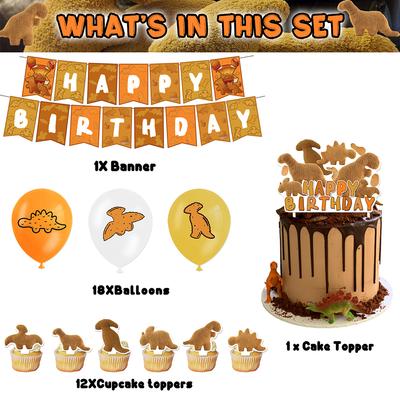 32 szt. Zaopatrzenie imprezy Dino Chicken Nugget obejmuje balony banerowe na wierzch tortu