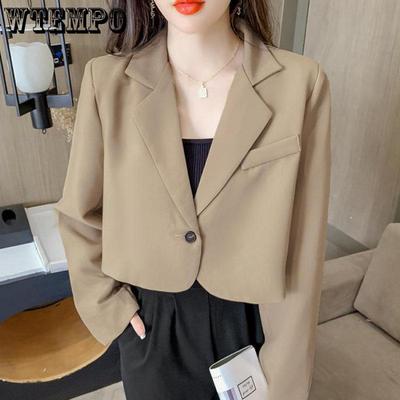Blazer court coréen pour femmes, couleur unie, Simple, bouton unique, vêtements d'extérieur, assorti avec tout, veste de costume de bureau à manches longues