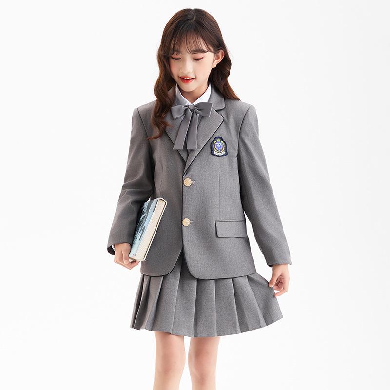 Spring/Summer Academy Style School Uniforms for Boys & Girls - Gray Set for Children's Day Performance
