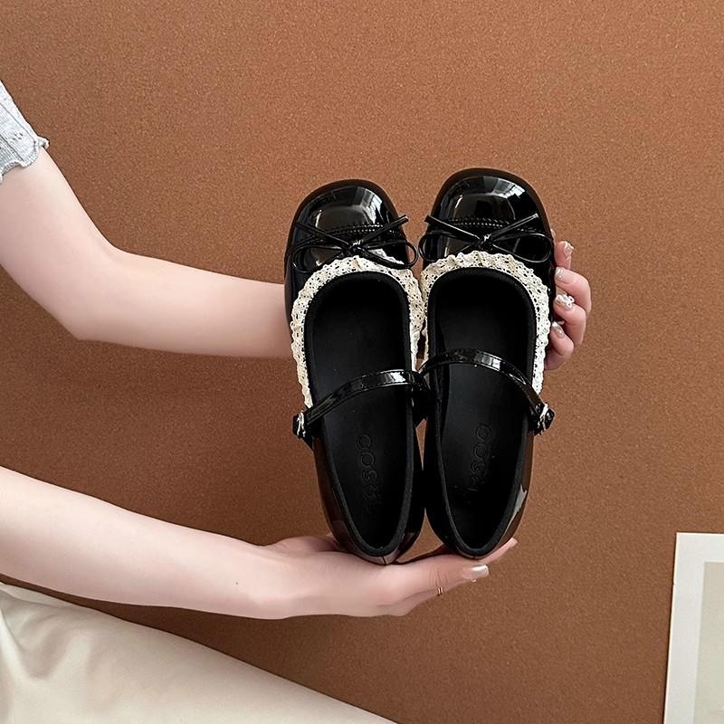 Round Head Retro Bow Flat Bottom Small Leather Shoes Women's New Summer Fashion with Skirt French Niche Mary Jane Shoes
