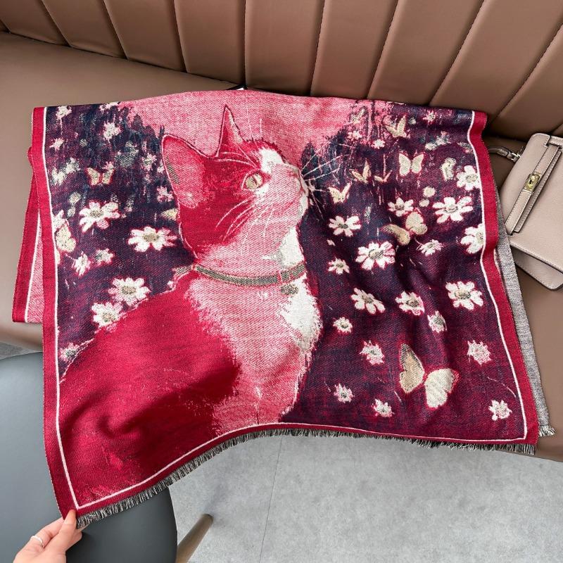 

Winter imitation cashmere big shawl cute and sweet cat temperament scarf women s autumn and winter warm scarf air-conditioned room shawl 185x65cm червоний