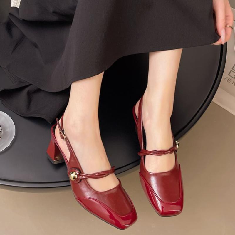 Women Pu Leather Thick Heeled Sandals Female Summer Elegant Square Toe Ladies Luxury Thick Heeled Outdoor Party Sandalias Mujer