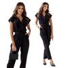 2024 European & American Style Slim Fit Short Sleeve Jumpsuit - Summer Solid Color Fashion