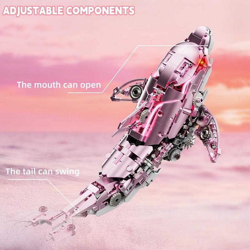 Non-Toxic Mechanical Dolphin Building Blocks Model Bricks With Light Creative Ocean Animal Diy Desktop Decor Toys Christmas Birthday Gifts