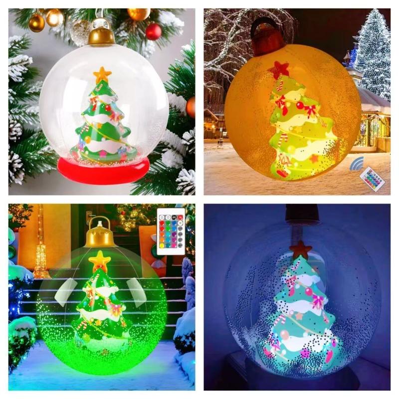 24 Inch Light Up PVC Inflatable Christmas Ball with Light Remote PVC Giant Inflatable Christmas Balls Christmas Decorations Ball