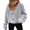 Women V Neck Button Down Long Sleeve Cable Knit Cardigan Sweaters Outerwear Tops